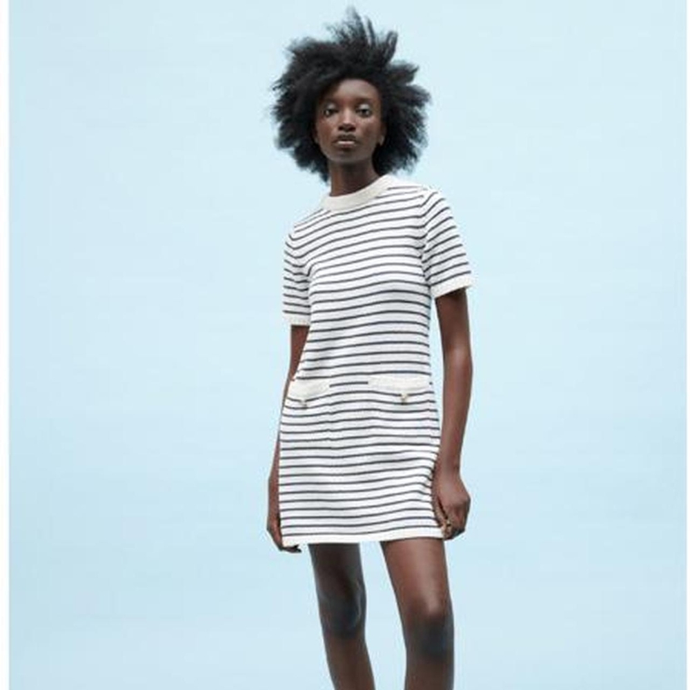 Zara Women's Navy and White Dress